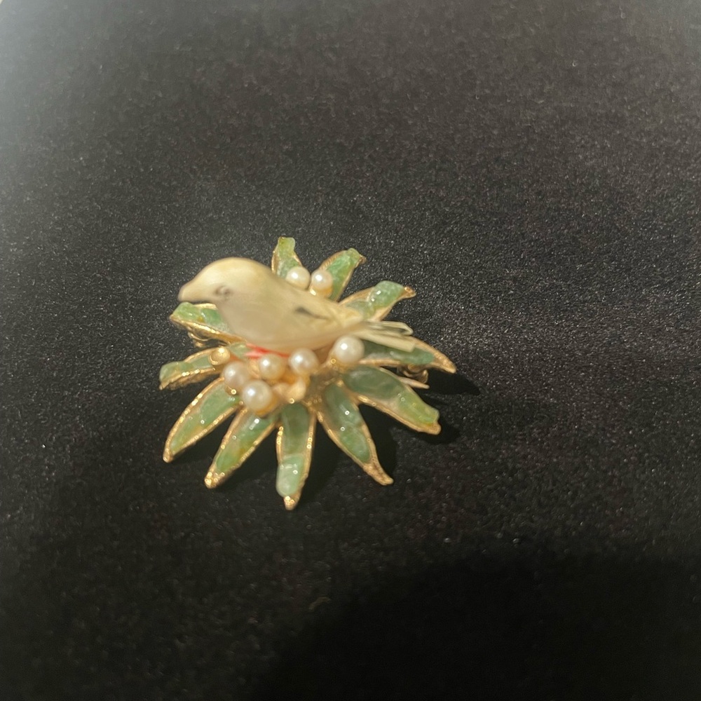 Vintage Swoboda Birds Nest w/Eggs Brooch